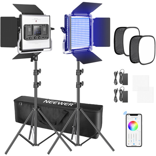 Neewer 50W 660 Pro RGB LED 2-Light Kit with Stands and Softboxes - Shikakope