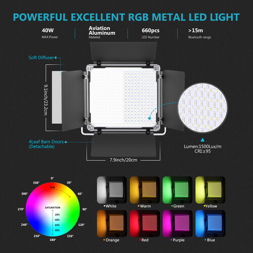 Neewer 660 RGB LED 2-Light Kit with Stands and Softboxes