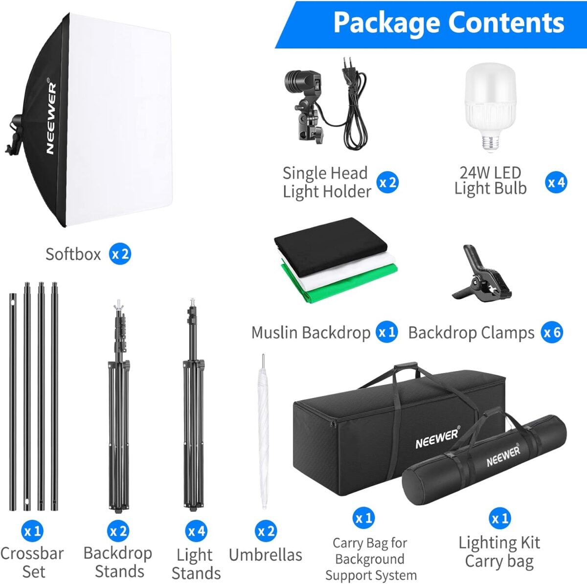 Neewer 4-Light Kit with Background Support System
