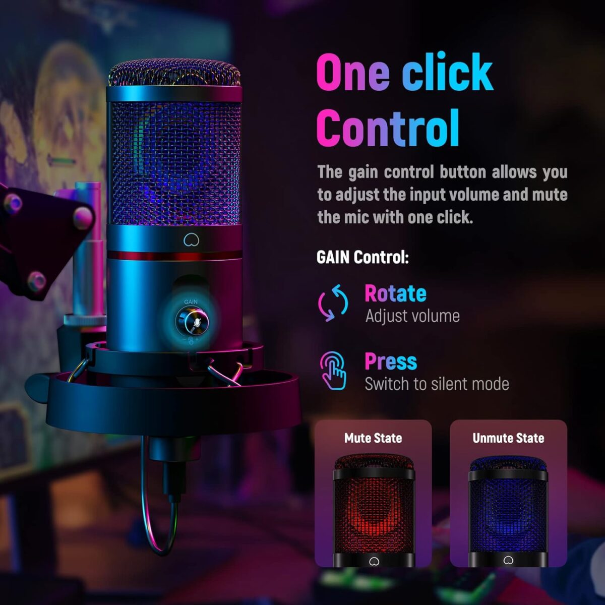 Neewer 4 in1 USB Gaming Microphone Kit(Gain & Mute)